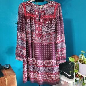 Anthropologie One September Boho Embroidered‎ Tunic Dress Paisley Lined Sz XS